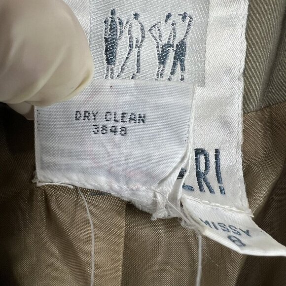 Together Women 8 Military Style Trench Coat Olive Green Leather Trim Grunge Goth - Picture 16 of 16